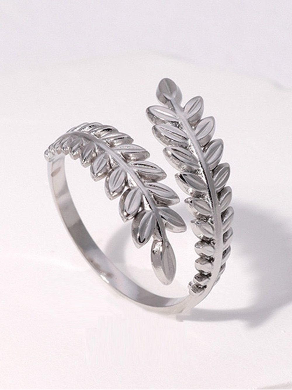Stainless Steel Non Tarnish Leaf Wrap Adjustable Ring - Women Jewelry